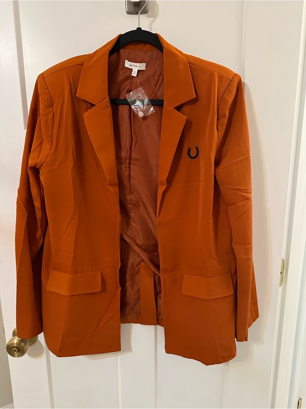 Women's Orange Blazer Jacket with horse shoe and skirt set. business brand new